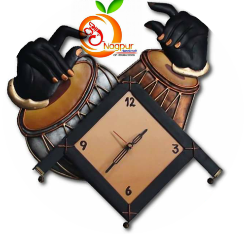 Multi Color Iron Wrought Tabla Sitar Clock - Clock (499x479), Png Download