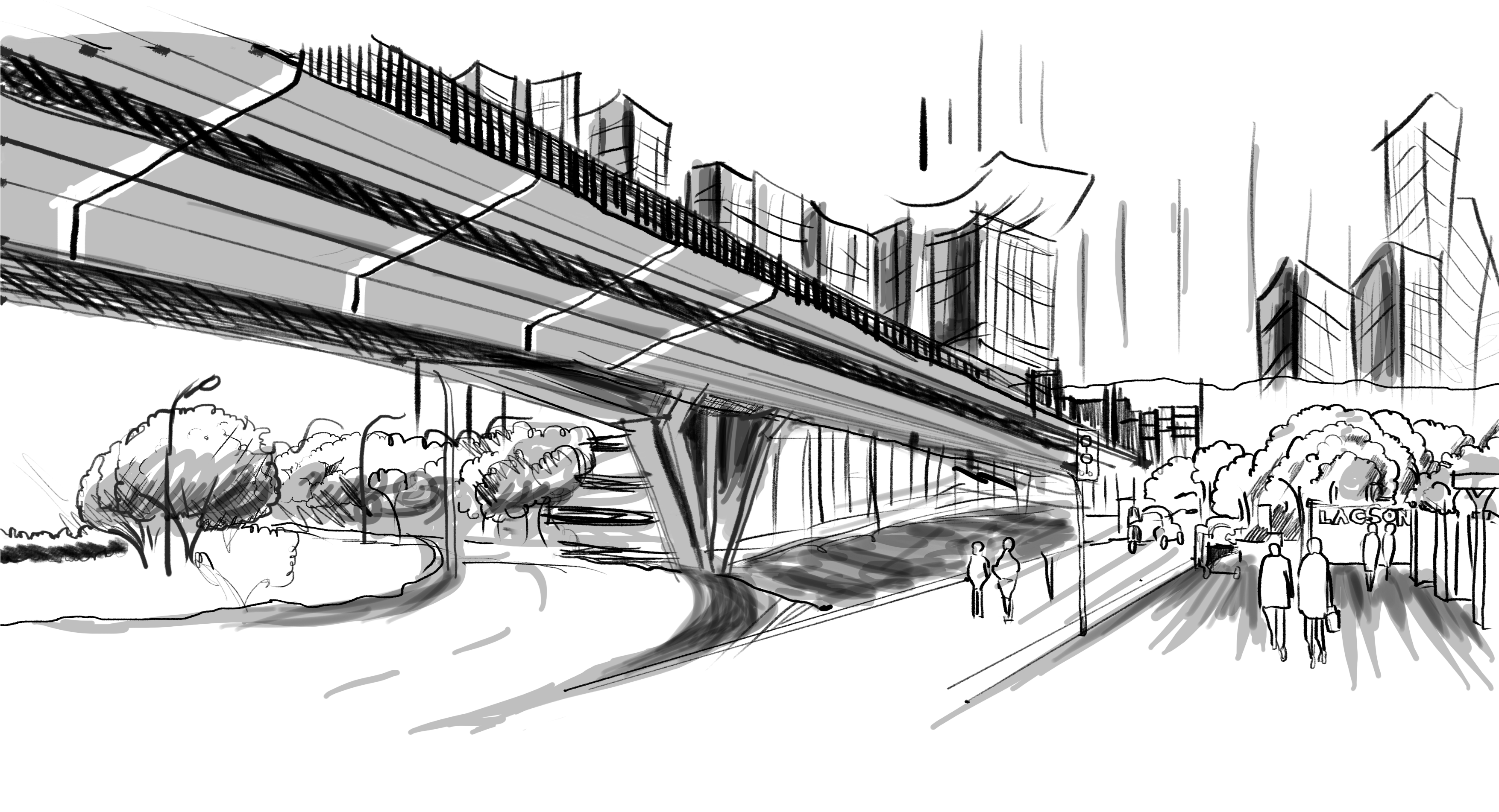 28 Collection Of Fly Over Bridge Drawing - Flyover Drawing (3508x2480), Png Download