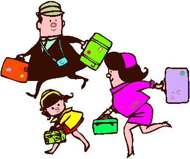 Family Vacation - Cartoon Family With Suitcases (383x320), Png Download