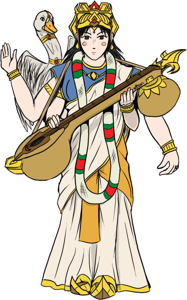 Saraswati Drawing Idol Svg Library Download - Sarsawati Devi Art (774x1032), Png Download