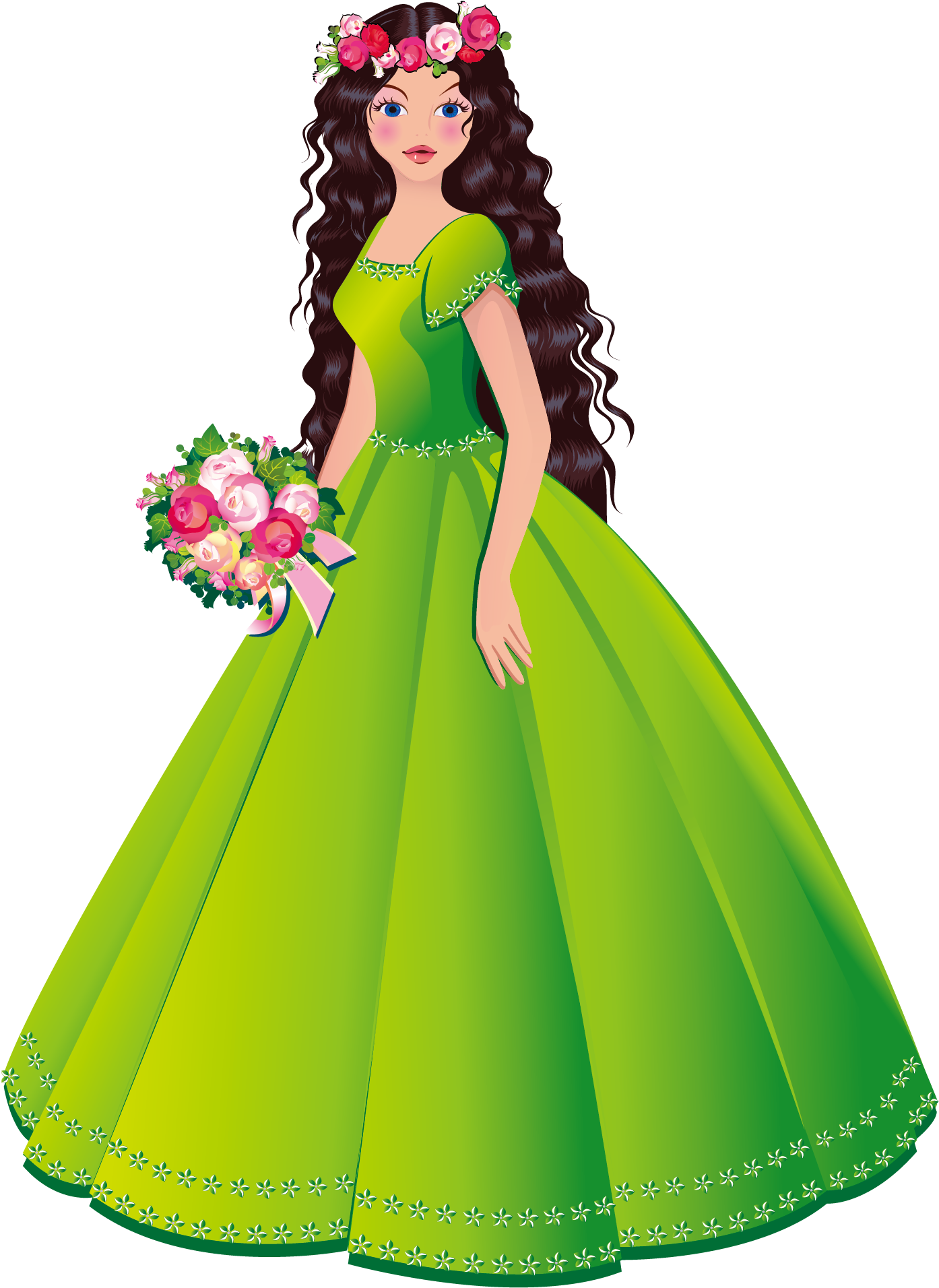 Gown Clipart Nice Dress - Princesa Con Vestido Verde (2126x2126), Png Download