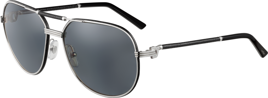 Première De Cartier Sunglassesblack Leather, Platinum - Cartier Sunglasses Uk (1024x375), Png Download