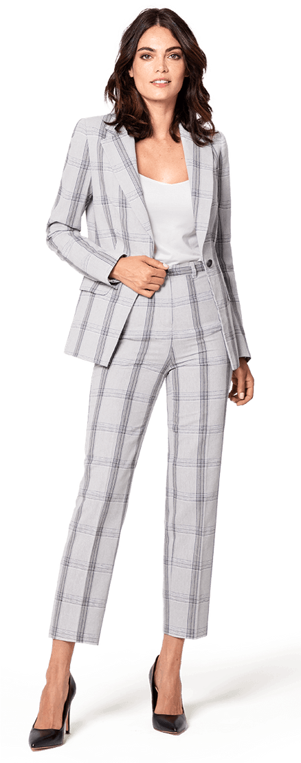 Grey Checked Linen Suit - Suit (437x1116), Png Download