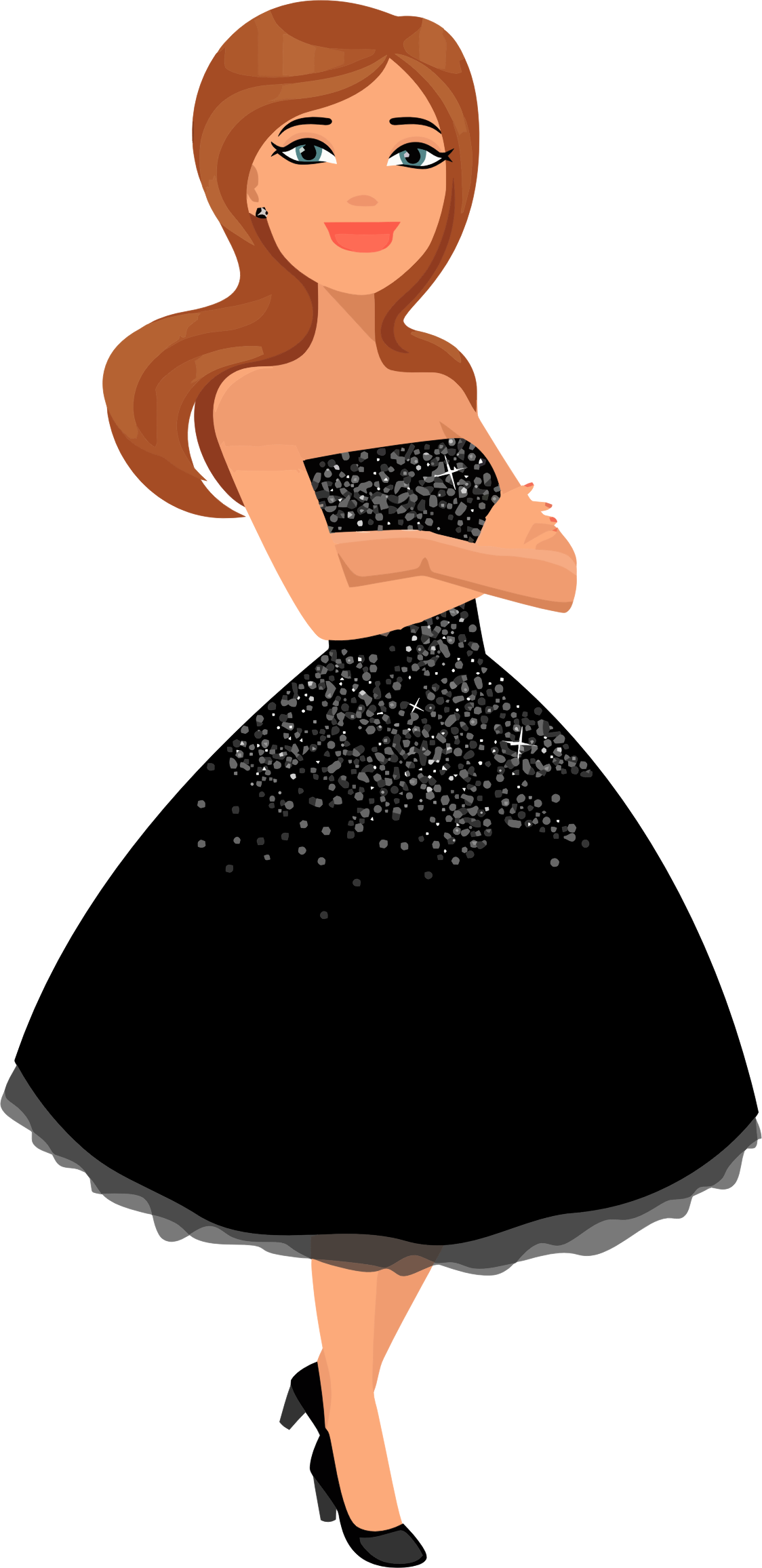 Gown Clipart Girl Dress - Cartoon Girl In Dress Png (1124x2312), Png Download