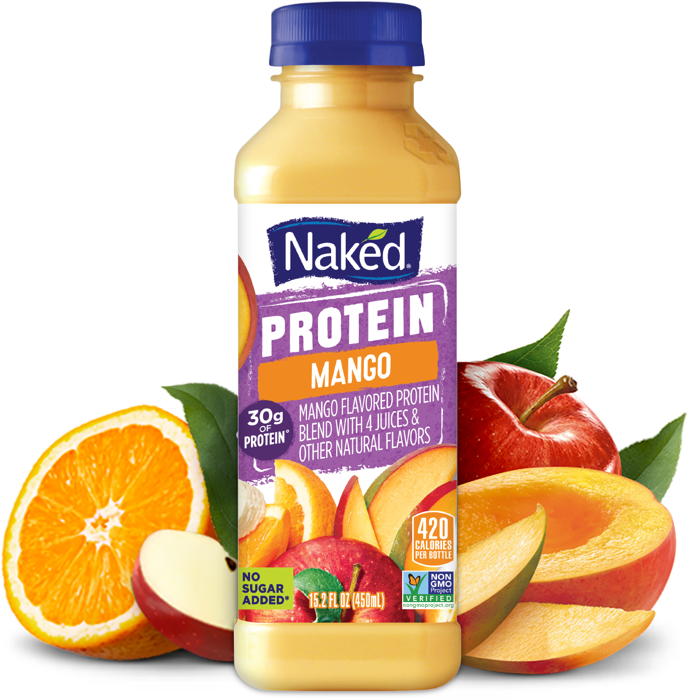 Naked Juice Protein Mango Png Mango Protein - Naked Protein Zone Juice Smoothie, Double Berry - 15.2 (1600x1600), Png Download
