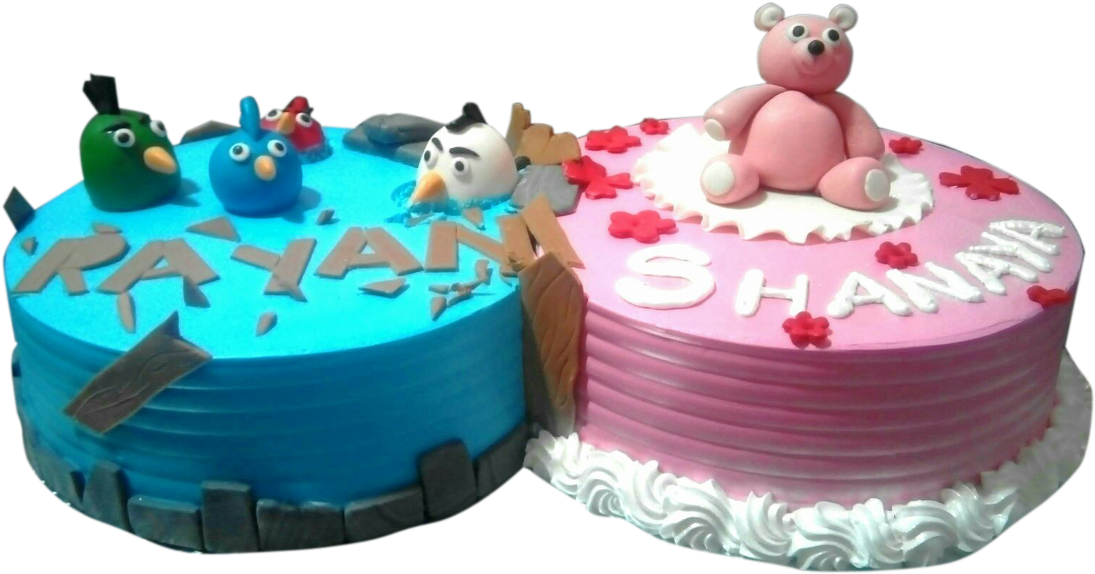 Twins Birthday Cake Pink & White Le Torta Cake Shop (1593x864), Png Download