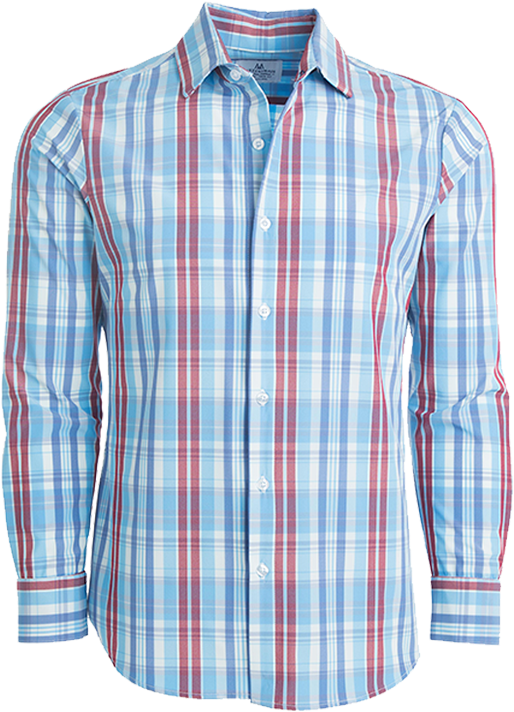 Mizzen Main Madison Blue/red Madras Button Down Shirt - Mizzen+main (580x800), Png Download