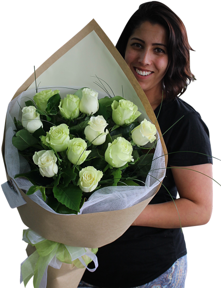 Cream And Green Rose Bouquet - Green Rose Bouquet (459x600), Png Download