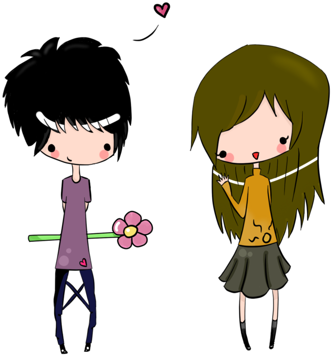 Chibi Couple By Darknadin On Deviantart - Cartoon Couple Gif Png (900x798), Png Download