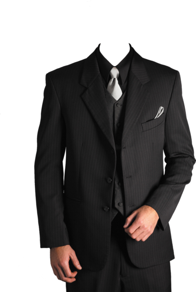 Man In Suit Download Transparent Png Image - Black Pinstripe Suit Black Shirt (404x600), Png Download