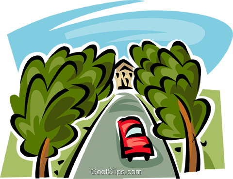 Tress Growing Alongside The Driveway Royalty Free Vector - Einfahrt Clipart (480x369), Png Download