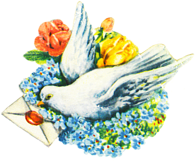 Pigeon With Letter And Flowers - Flower (400x333), Png Download