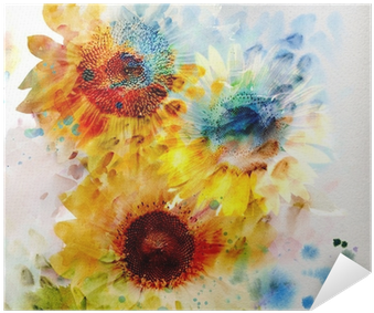 Watercolor Sunflowers Tile Coaster (400x400), Png Download