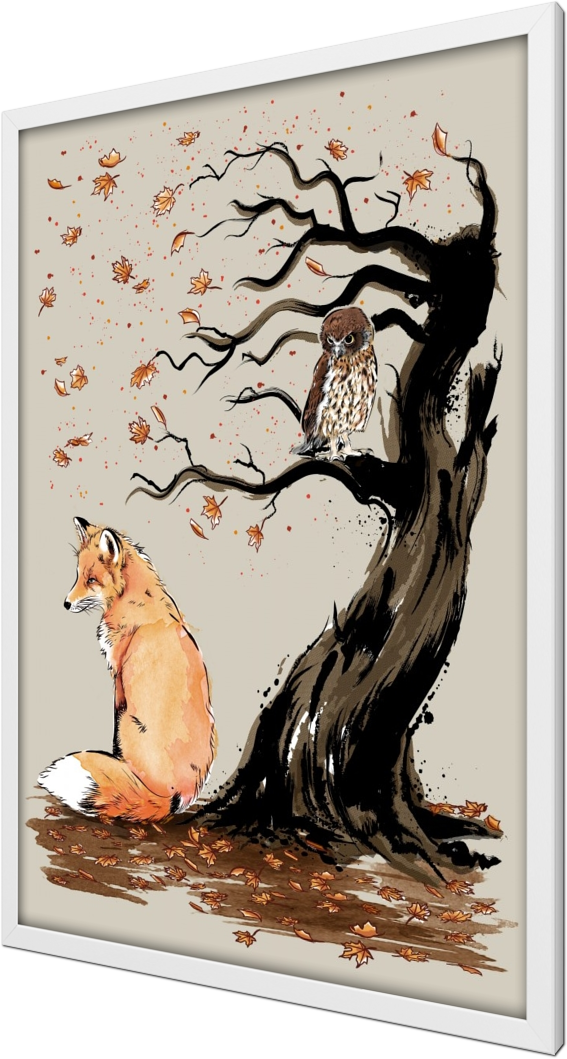 Winds Of Autumn, Fox, Owl, Birds, Animals, Watercolor, - Winds Of Autumn (567x1059), Png Download