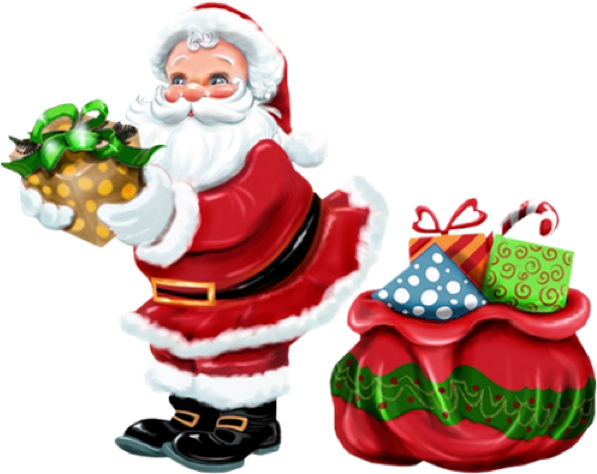 Visits To Santa Claus - Santa Claus With Presents Clip Art (600x600), Png Download