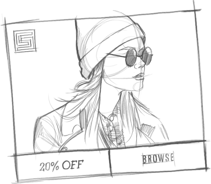 Sketches Of An Ad And Budget Ui Within An Online Advertising - Advertising (741x646), Png Download