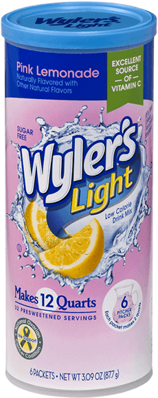 Wyler's Light 12qt Canister Pink Lemonade - Wylers Light Drink Mix, Iced Tea, Peach - 6 Packets, (420x631), Png Download