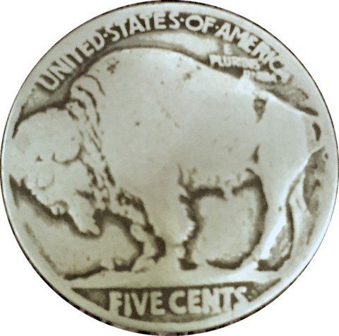 Authentic Buffalo Nickel/indian Head Nickel Button - Buffalo Nickel (480x475), Png Download
