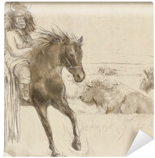 Indian Chief Riding A Horse, Watching Buffalo Herd - Foal (400x400), Png Download