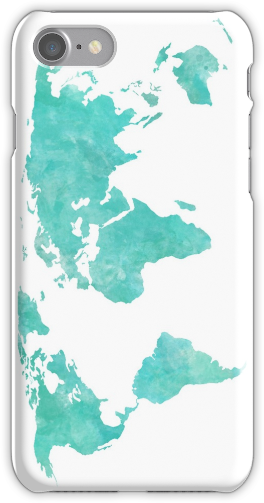 Blue And Teal Watercolor World Map Iphone 7 Snap Case - World Map (750x1000), Png Download