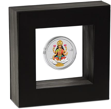 The Coin Is Housed In A Floating Frame For Display, - 2017 Diwali Festival 1oz Silver Coin (475x488), Png Download