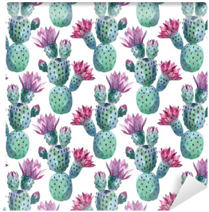 Watercolor Seamless Cactus Pattern Wallpaper • Pixers® - Marmont Hill Falling Canvas Painting Print On Aluminum, (400x400), Png Download