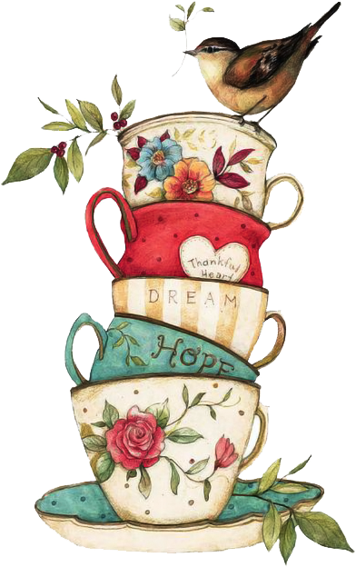 Чашки На Прозрачном Фоне Whimsical Art, Cute Illustration, - Vintage Tea Cup Png (421x647), Png Download