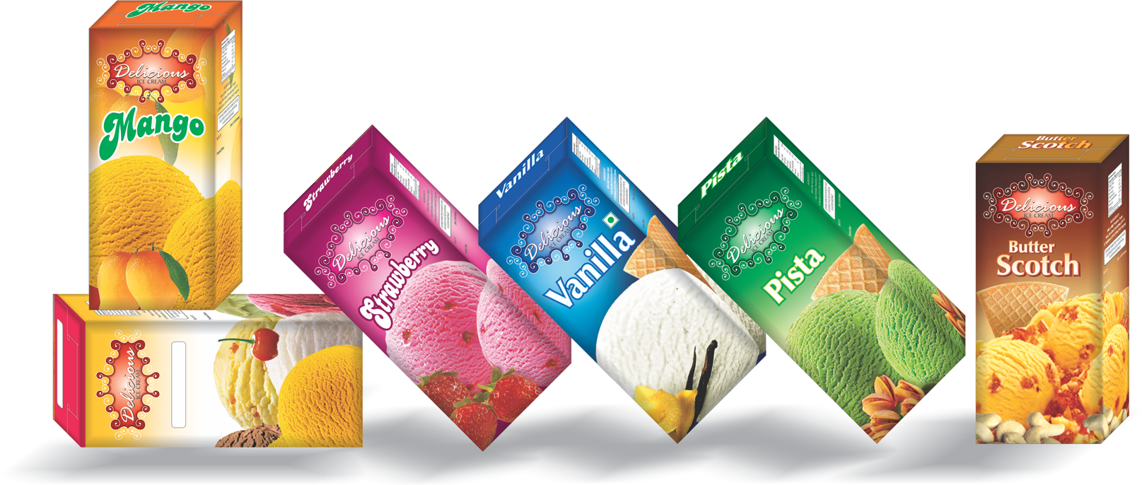 Ice Cream Packaging Box - Ice Cream Box Design (1615x686), Png Download