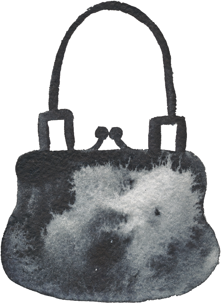 Hand Bag Black And White Watercolor Fashion Transparent - Portable Network Graphics (1024x1024), Png Download