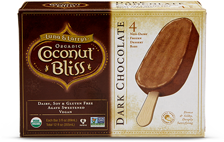 Luna & Larry's Coconut Bliss Dark Chocolate Bars Coconut - Coconut Bliss Chocolate Ice Cream Bars (446x299), Png Download