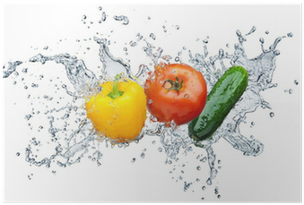 Tomato, Cucumber, Pepper In Spray Of Water Poster • - Pps. Imaging Gmbh Glasbild Küche - Frische Tomate - (400x400), Png Download