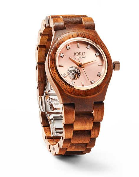 Koa Wood & Rose Gold Ladies Watch Automatic - Wooden Watch For Women (472x600), Png Download