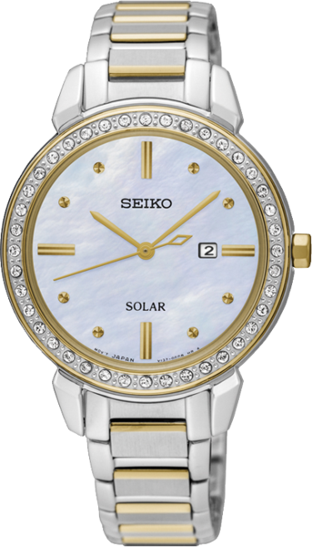 Seiko Ladies Sut328p Solar Watch - Seiko Solar Swarovski Crystals Sut328 Stainless Steel (343x600), Png Download