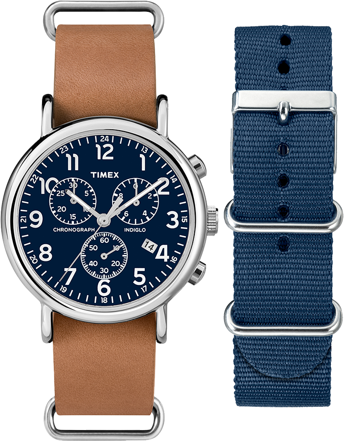 Weekender Chronograph 40mm Leather Strap Watch Gift - Timex Weekender Chronograph Blue (750x900), Png Download