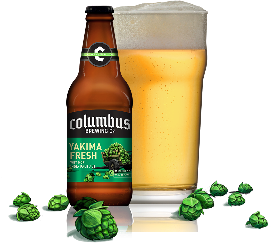 Cbc Yakima Fresh Bottle And Glass - Beer Bottle (1439x1050), Png Download