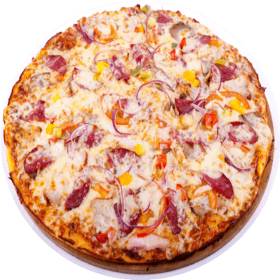 A Pizza With Pepperoni, Mushrooms, Green Peppers, Green - California-style Pizza (400x400), Png Download