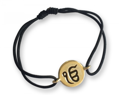 Authentic Ik Onkar Bracelet In 14k Gold For New Born - Om Gold Bracelet With Black Thread (400x400), Png Download