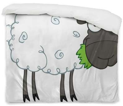 Black Sheep Cartoon Character Eating A Grass Duvet - Cartoon Sheep Eating Grass (400x400), Png Download