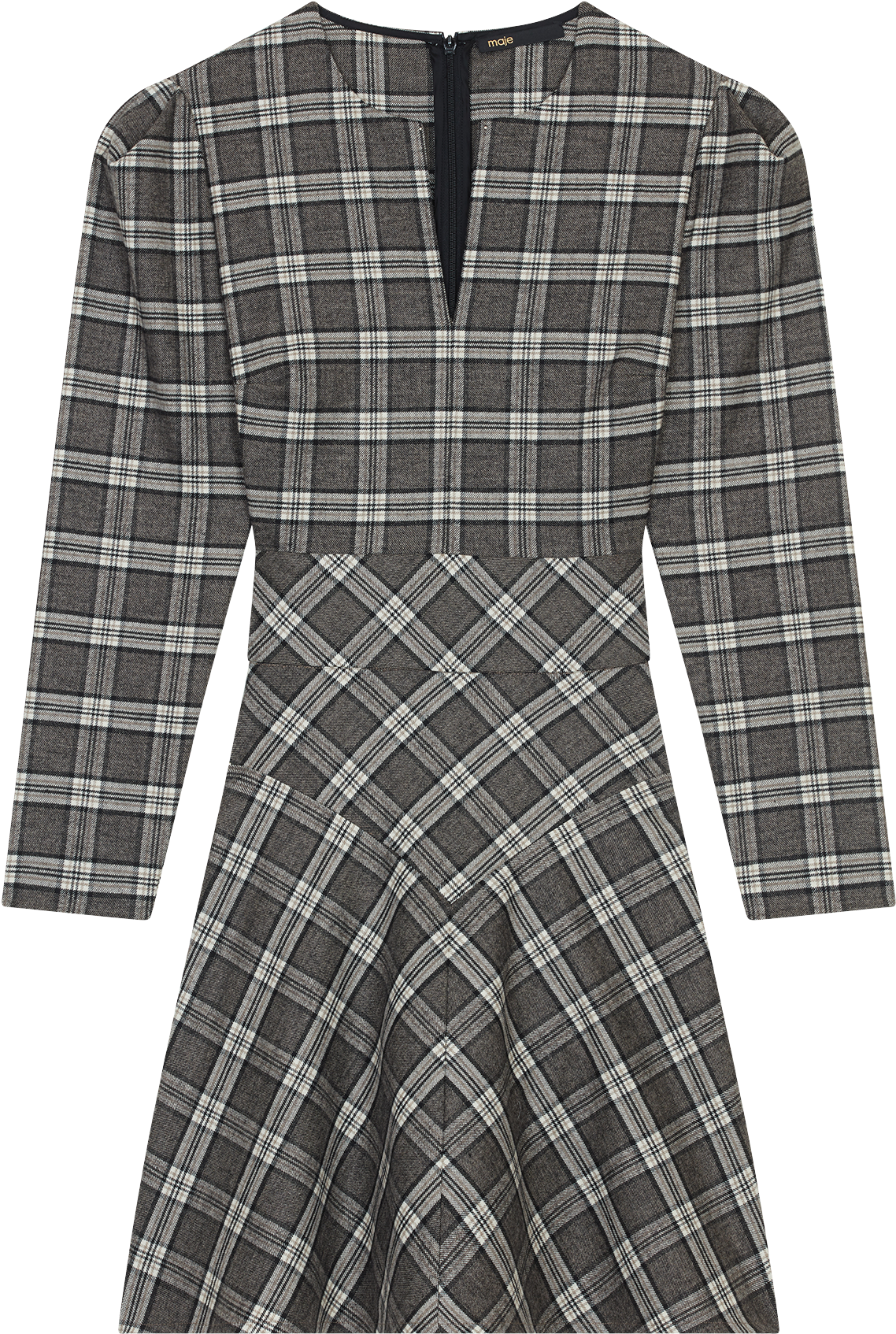 Wool Blend Plaid Dress - Back Dress With Wide Neckline And Lace Detail Sandro (2000x2000), Png Download