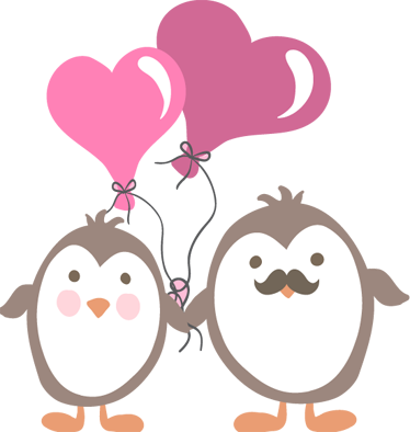 Penguins With Love Balloons Kids Sticker - Pinguinos Dibujo Amor (374x394), Png Download