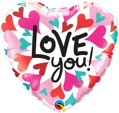Love You Balloon - 24 Pc Bright & Colorful Contemporary Love Hearts (390x369), Png Download