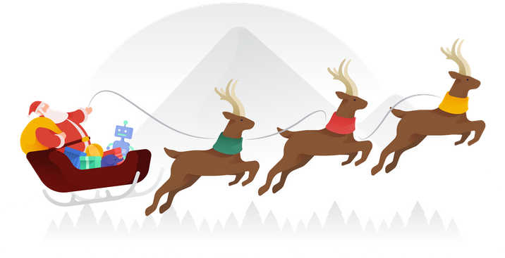 Premium Santa Flying Over Mountains Illustration Download - Reindeer (1013x450), Png Download