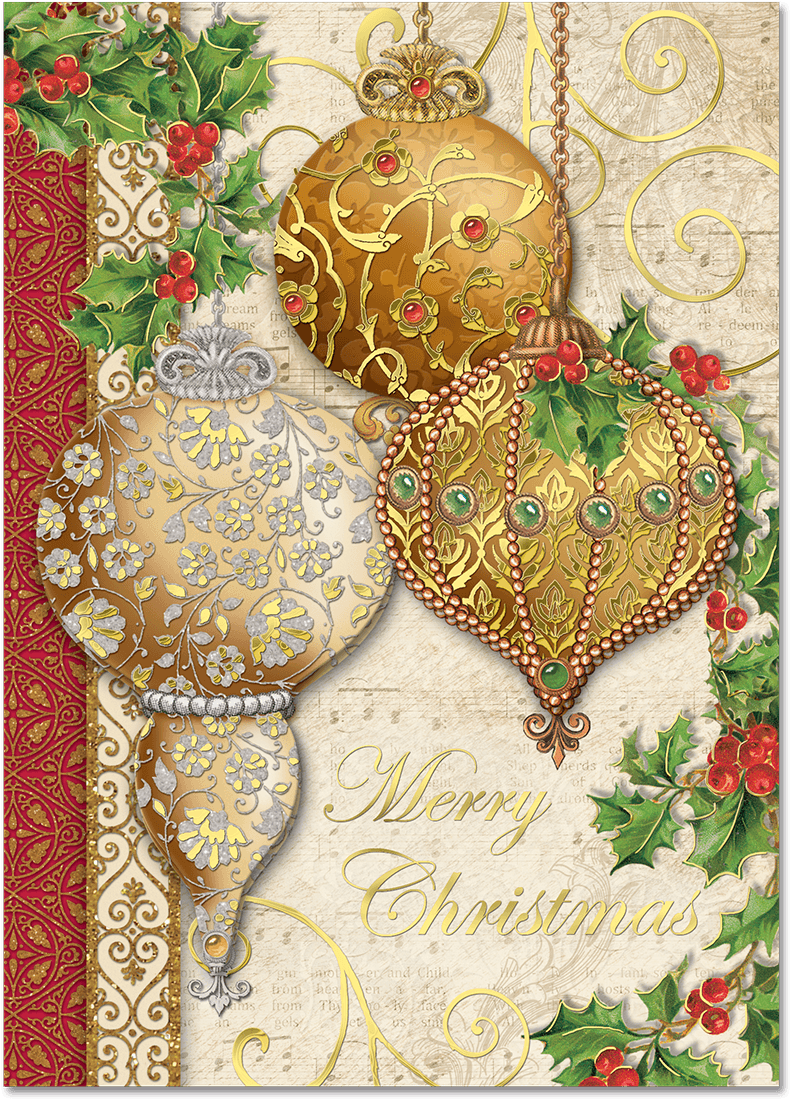 Gold Ornaments Boxed Holiday Cards - Elegant Ornaments Christmas Cards (1200x1200), Png Download