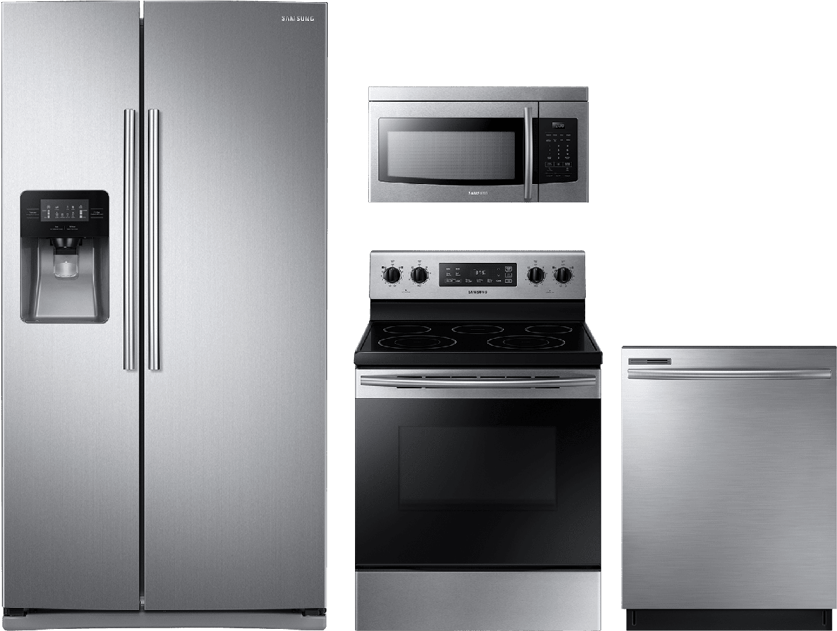 Samsung 4 Piece Kitchen Package Stainless Steel Sakitne59m4310ss - Samsung Stainless Steel Appliance Package W/ Side (1280x1280), Png Download