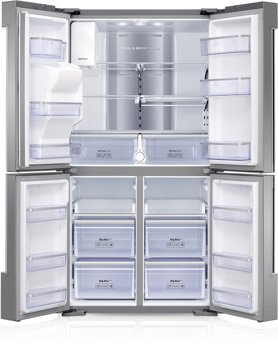 4-door Flex Refrigerator With Family Hub Rf28n9780s - Samsung Rf28k9580sr/aa Side-by-side Refrigerator - (900x1116), Png Download