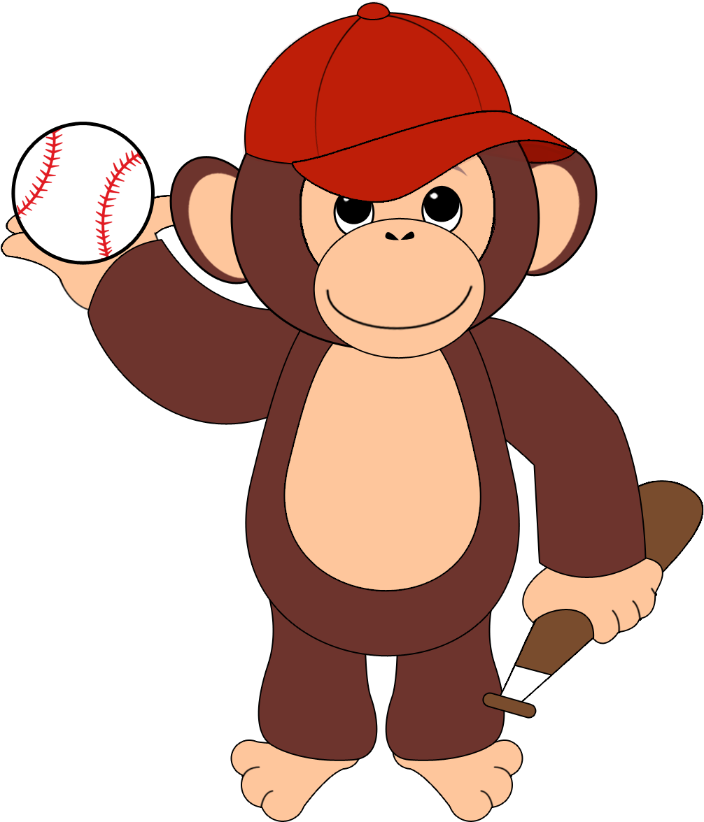 Monkey Scratching Back Clipart - Monkey Playing Baseball Clipart (1050x1200), Png Download