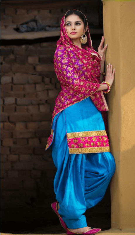 Phulkari Suit Of Sky Blue (600x800), Png Download