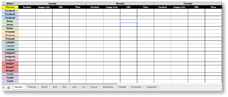 Example Of A Social Media Calendar In A Spreadsheet - Editorial Calendar (770x344), Png Download