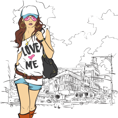 City Life Girl Fashion Illustration - Graphics Design Girls Face (1200x628), Png Download