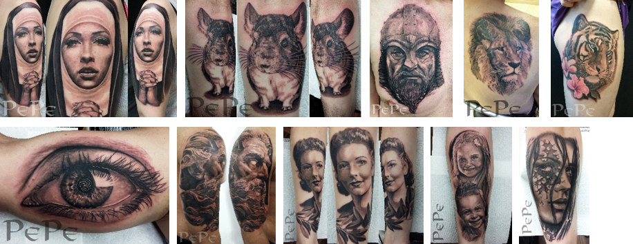 My Mostly Preferred Styles In Black And Grey Are Portraits, - Tattoo (916x354), Png Download